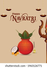 Happy Navratri Invitation Party Flat Background With Creative Kalash