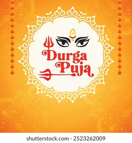 Feliz Navratri Maa Durga en tipografía hindi significa los mejores deseos para Navratri.  Festival Fondo floral Medios sociales Post Plantilla Vector