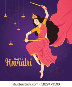 Happy Navratri template, Maa Durga Playing Garba, Vector.
