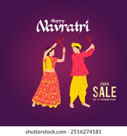 Happy Navratri typography Durga puja celebration for Indian festival Dussehra. 