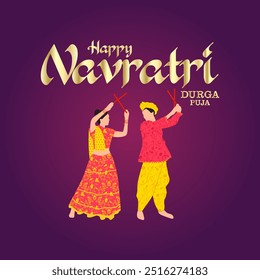 Happy Navratri typography Durga puja celebration for Indian festival Dussehra. 