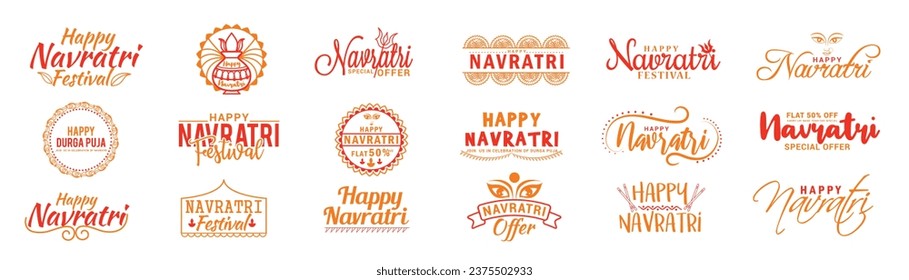 Happy Navratri Typography Set , elements, decoration.