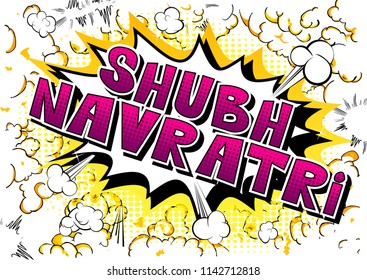 Happy Navratri. Vector Illustration for the Hindu festival. Comic book style word on abstract background.