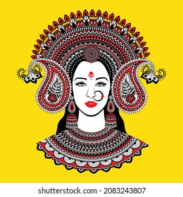 Happy Navratri, Vector Illustration Maa Durga with beautiful yellow background graphic trendy design for durga puja svg