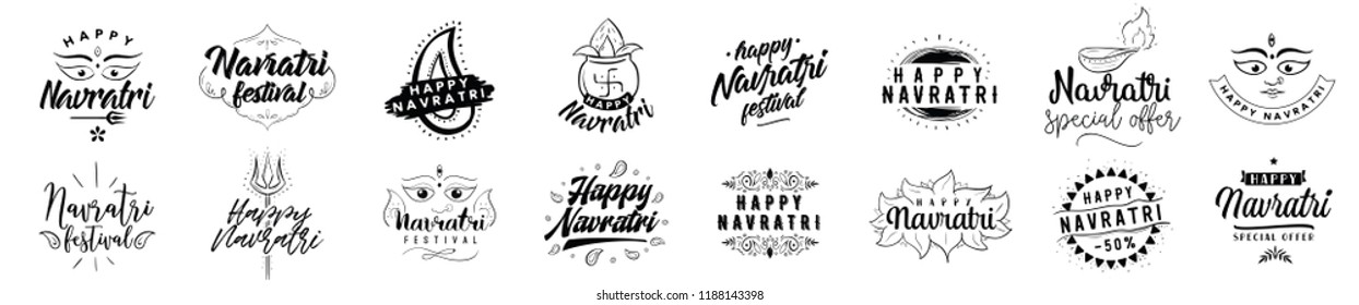Happy Navratri. Vector typography set for banner, logo design. Festival of India. svg