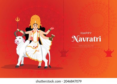 Happy Navratri wishes, concept art of Navratri, illustration of 9 avatars of goddess Durga, Mahagauri vector