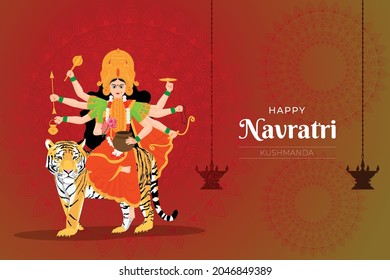 Happy Navratri wishes, concept art of Navratri, illustration of 9 avatars of goddess Durga, kushmanda