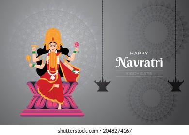 Happy Navratri wishes, concept art of Navratri, illustration of 9 avatars of goddess Durga, siddhidatri vector