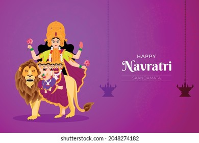 Happy navratri wishes, concept art of Navratri, illustration of 9 avatars of goddess Durga, skandamata vector