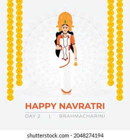 Happy Navratri wishes, concept art of Navratri, illustration of 9 avatars of goddess Durga, Brahmcharini vector