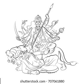 Happy Navratri, worship of hindu godess durga maa or kali ma, scalable vector illustration using lines