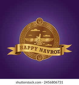 Happy Navroz, Parsi Happy New Year 2021 background or Poster, Logo Design, Unit, Label , Symbol, Sign, Gold Illustration of Parsi God Ahura Mazda.