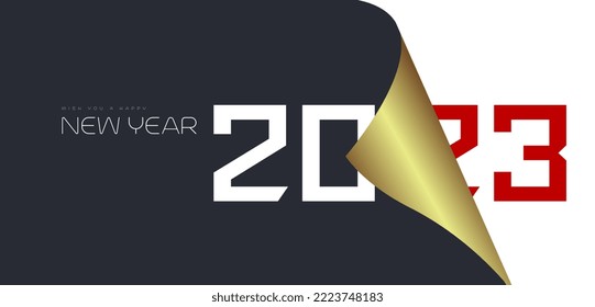 Ein Happy Near Year Fest, das neue Occasion Banner Design eröffnet, und wünschen Ihnen ein glückliches neues Jahr 2023 schwarz-weiß Farbe Vektorgrafik und Illustration.