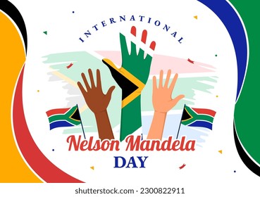 Happy Nelson Mandela International Day Vector Illustración del 18 de julio con la bandera de Sudáfrica dibujada a mano de caricatura con las plantillas de las páginas de aterrizaje