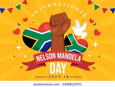 Happy Nelson Mandela International Day Vector Illustration on 18 July with South Africa Flag in Flat Cartoon Hand Drawn Landing Page Templates