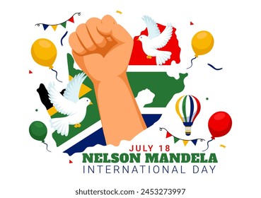 Happy Nelson Mandela International Day Vector Illustration on 18 July with South Africa Flag and Ribbon in Flat Cartoon Background Design