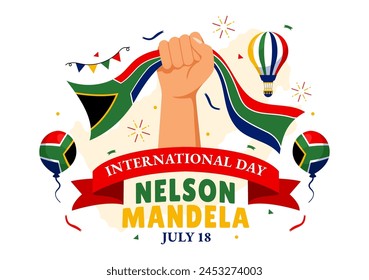 Happy Nelson Mandela International Day Vector Illustration on 18 July with South Africa Flag and Ribbon in Flat Cartoon Background Design