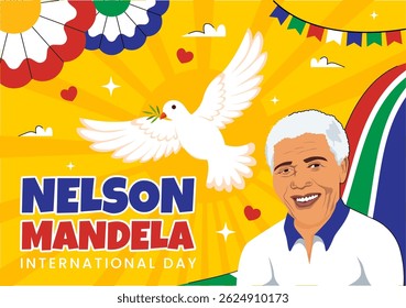 Happy Nelson Mandela International Day Vector Illustration on 18 July, Featuring the South Africa Flag and Ribbon in a Flat Style Cartoon Background