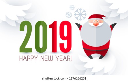 Happy Ner 2019 Year! Christmas Design Template with Santa Claus. Paper Art. Vector illustration