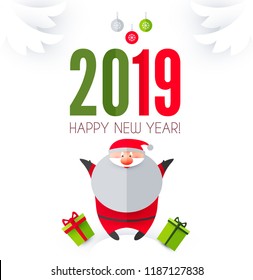 Happy Ner 2019 Year! Christmas Design Template with Santa Claus. Paper Art. Vector illustration