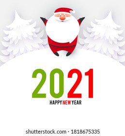 Happy Ner 2021 Year! Christmas Design Template with Santa Claus. Paper Art. Vector illustration