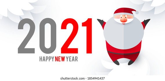 Happy Ner 2021 Year! Christmas Design Template with Santa Claus. Paper Art. Vector illustration