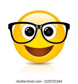 Happy nerd emoji on white background