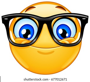 Happy nerd emoticon wearing eyeglasses