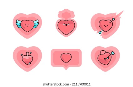 Happy, nervous, moved valentine's day heart emoticon or illustration icon