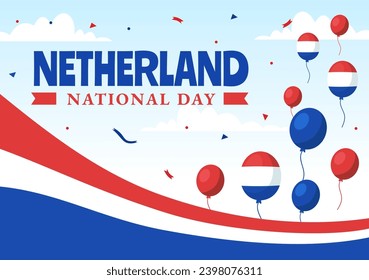 Happy Netherland National Day Vector Illustration with Netherlands Flag and Sky Blue Background in Flat Cartoon Design