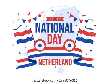 Happy Netherland National Day Vector Illustration with Netherlands Flag and Sky Blue Background in Flat Cartoon Design