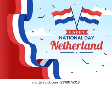 Happy Netherland National Day Vector Illustration with Netherlands Flag and Sky Blue Background in Flat Cartoon Design