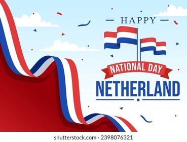Happy Netherland National Day Vector Illustration with Netherlands Flag and Sky Blue Background in Flat Cartoon Design