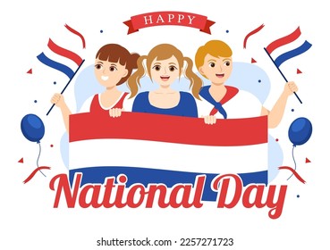 Happy Netherlands National Day Illustration with Netherlands Flag for Web Banner or Landing Page in Flat Cartoon Hand Drawn Templates