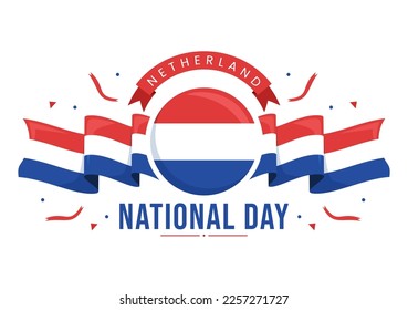 Happy Netherlands National Day Illustration with Netherlands Flag for Web Banner or Landing Page in Flat Cartoon Hand Drawn Templates