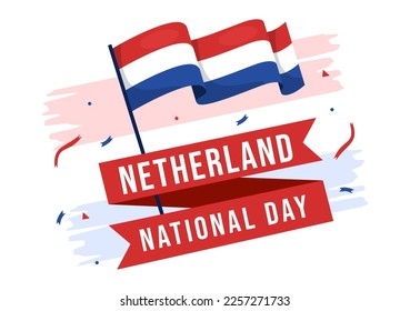 Happy Netherlands National Day Illustration with Netherlands Flag for Web Banner or Landing Page in Flat Cartoon Hand Drawn Templates