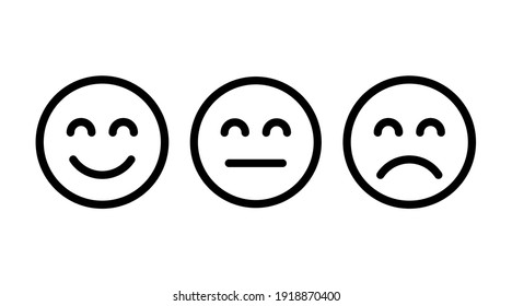 Happy, neutral and sad emoji icon. Icon set vector illustration in outline style
