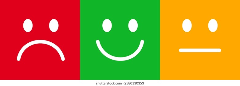 Happy, neutral and sad emoticons faces, customer reviews sign, rating service, good client satisfaction, user experience best customer feedback - vector