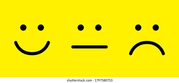 Happy, neutral and sad face icons. Face symbols. Flat style. Vector illustration.