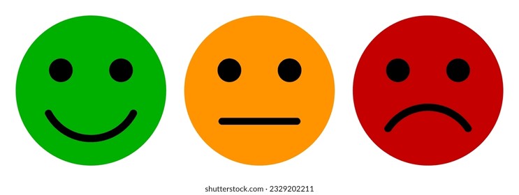 Happy, neutral and sad faces line icon, cartoon emoticons signs – for stock