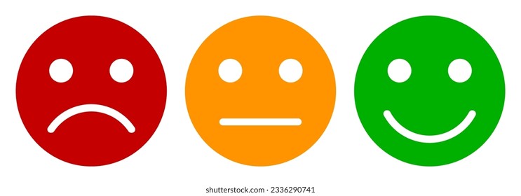 Happy, neutral and sad faces line icon, cartoon emoticons signs – vector