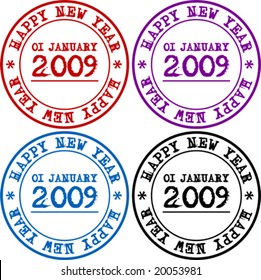 Happy New 2009-th Year seal in 4 colors - vector
