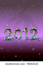 Happy new 2012 year. Card. Calendar. Dragon. Silhouette. Vector.