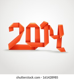 Feliz Año Nuevo 2014. Seda roja decorativa estilo origami de cinta