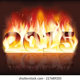 Happy New 2015 fire flame year, vector illustration