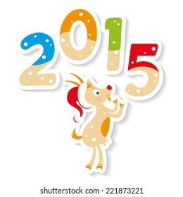 Happy new 2015 year postcard with cute Goat