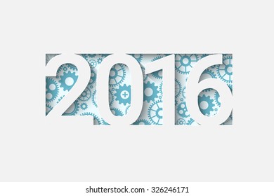 Happy new 2016 year. Colorful design with gears. Creative background for your design