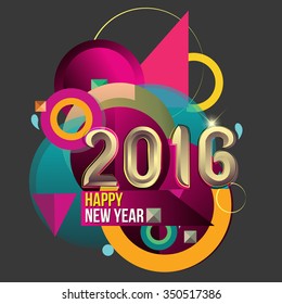 Happy new 2016 year colorful vector design, geomatric background