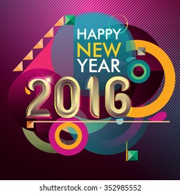 Happy new 2016 year colorful vector design, geometric background