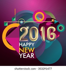 Happy new 2016 year colorful vector design, geometric background